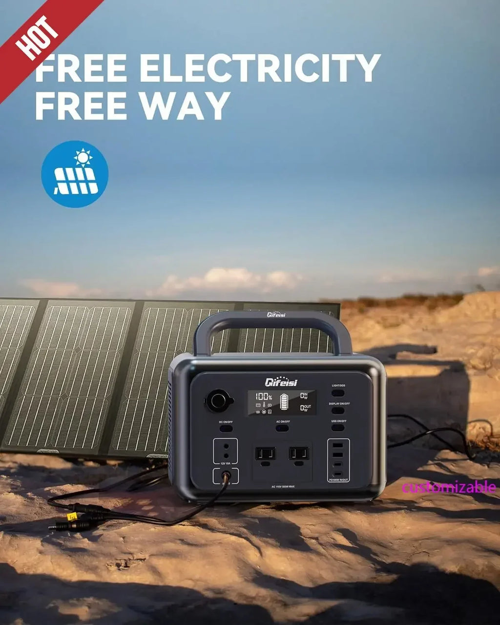 Portable Power Station,518Wh LiFePO4 Battery Solar Generator with 110V/500W Dual AC Outlets,PD 100W Output/Input,Fast Recharging