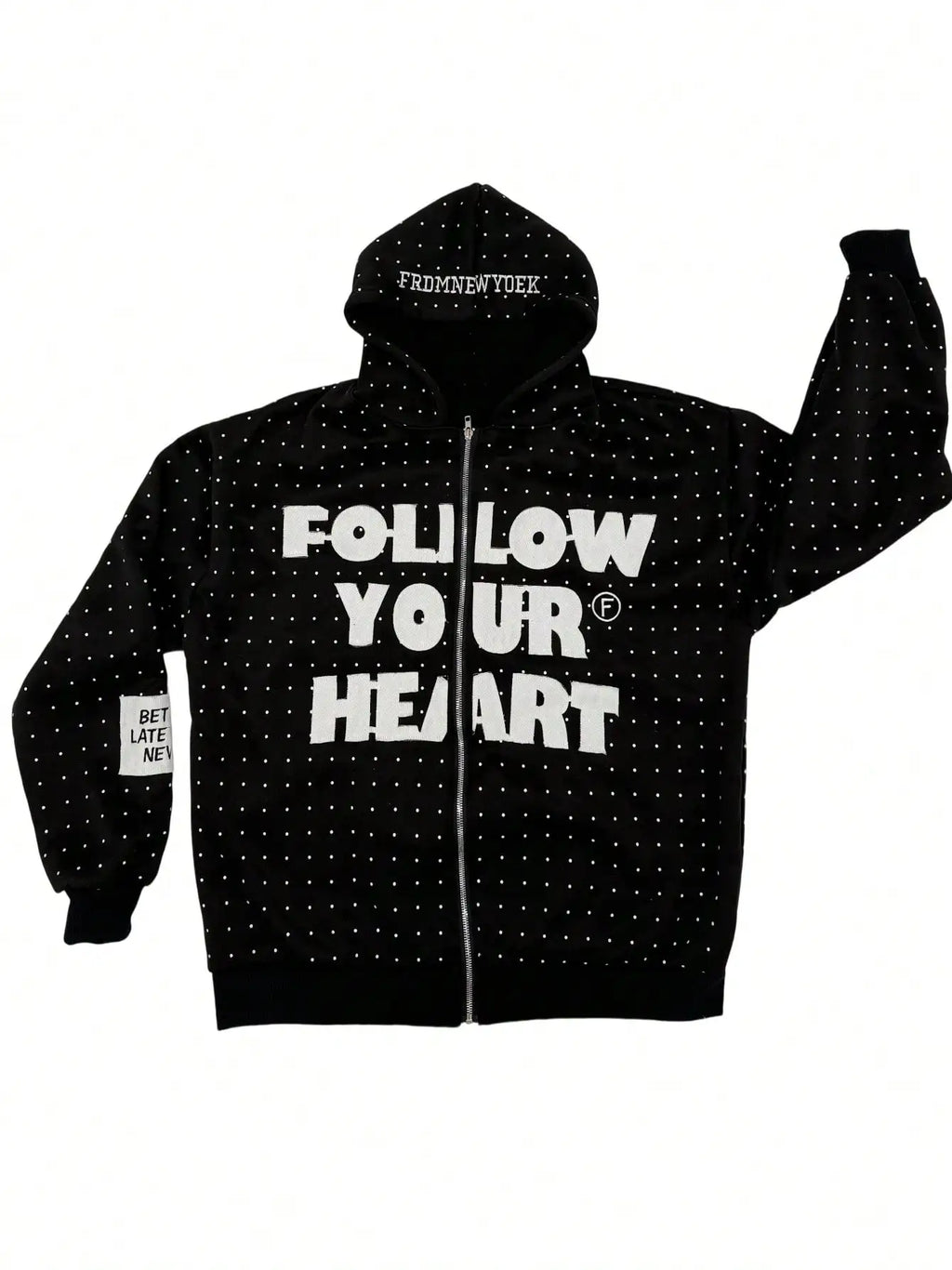 Casual Letter Print Jacket for Men Follow Your Hear Polka Dot All-Over Print Long Sleeve Autumn Sweatshirt Zipper Hoodie