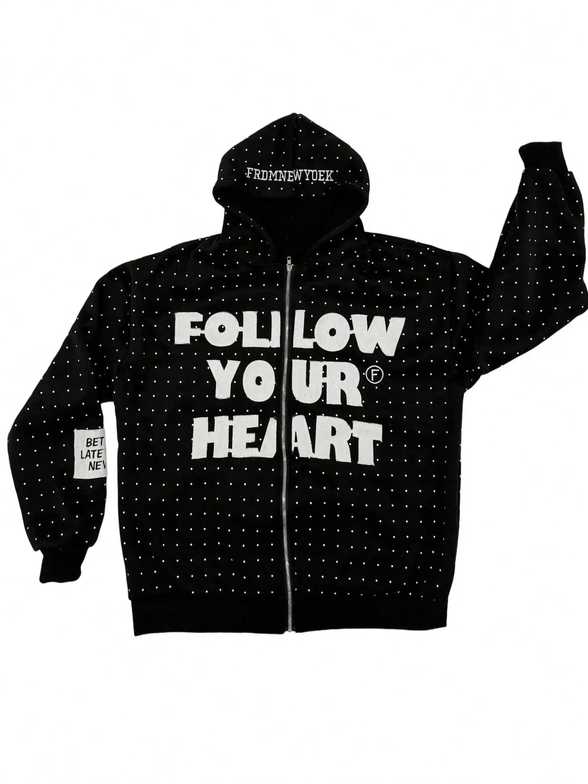Casual Letter Print Jacket for Men Follow Your Hear Polka Dot All-Over Print Long Sleeve Autumn Sweatshirt Zipper Hoodie