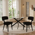 Dining Table Set for 2, 36 Round Kitchen Table with 2 Teddy Boucle Dining Chairs, Tempered Glass Top with Metal LegsAll Black