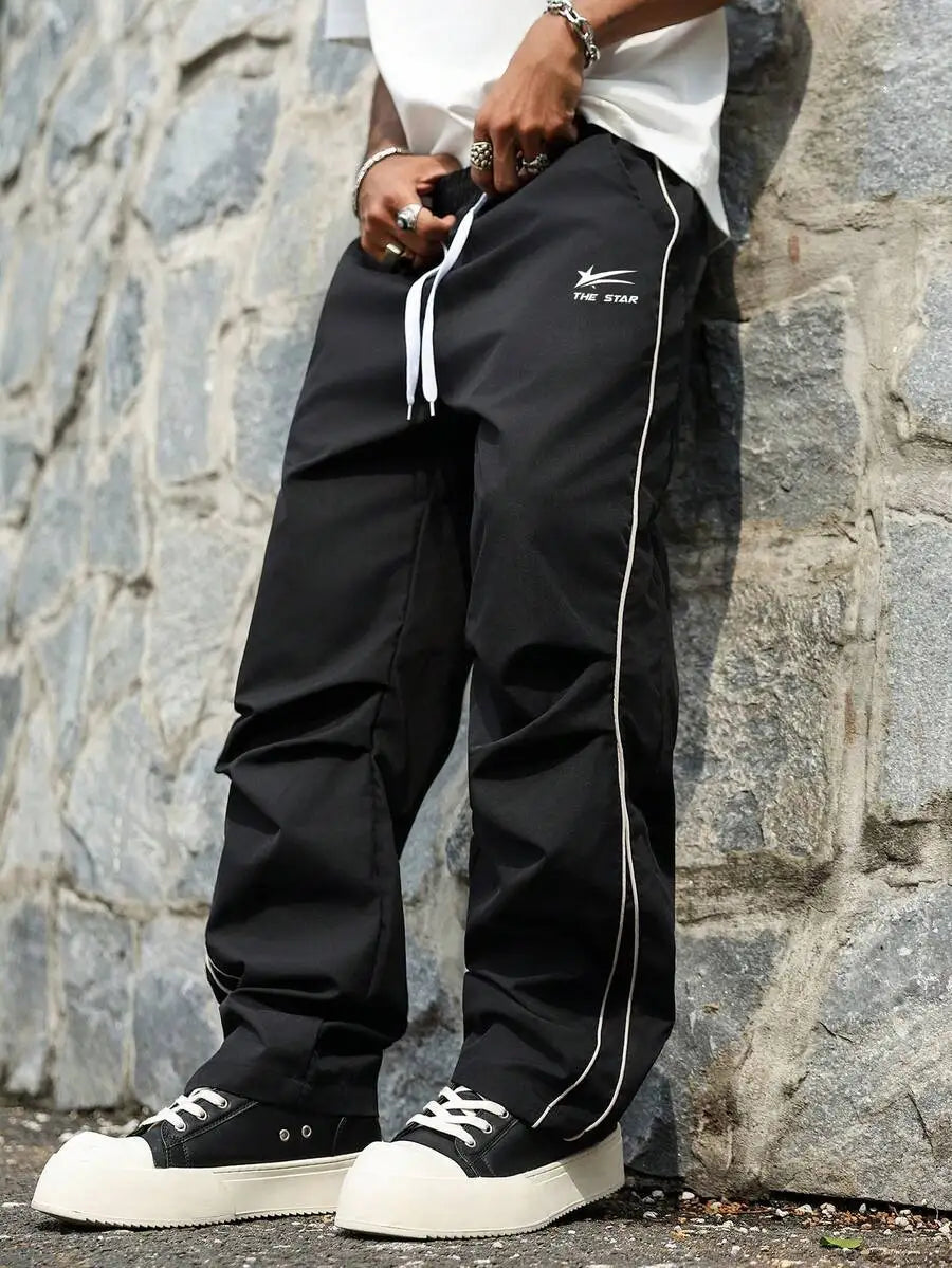 Men's Loose Fit Streetwear Joggers with Side Stripe, Lightweight Fall Pants
