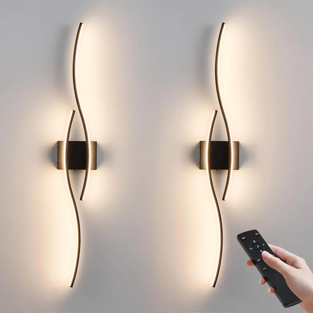 Battery Operated Wall Sconces Set of Two with Remote Control, Dimmable/3 Color/Night-Light/Timer/Memory, Black Modern Wireless L