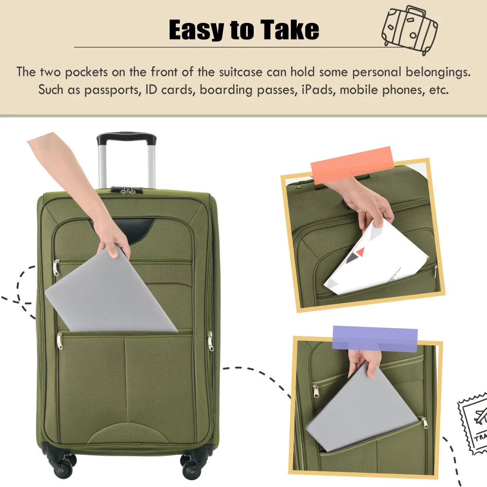 22/26/30 Inch Softside Expandable Travel Luggage Set 3Pcs Upright Spinner Wheels Lightweight Softshell Suitcase