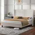 King Size Upholstered Platform Bed Frame, Wingback Bed With 50.8" Headboard, Corduroy/Solid Wood Leg/No, Customized