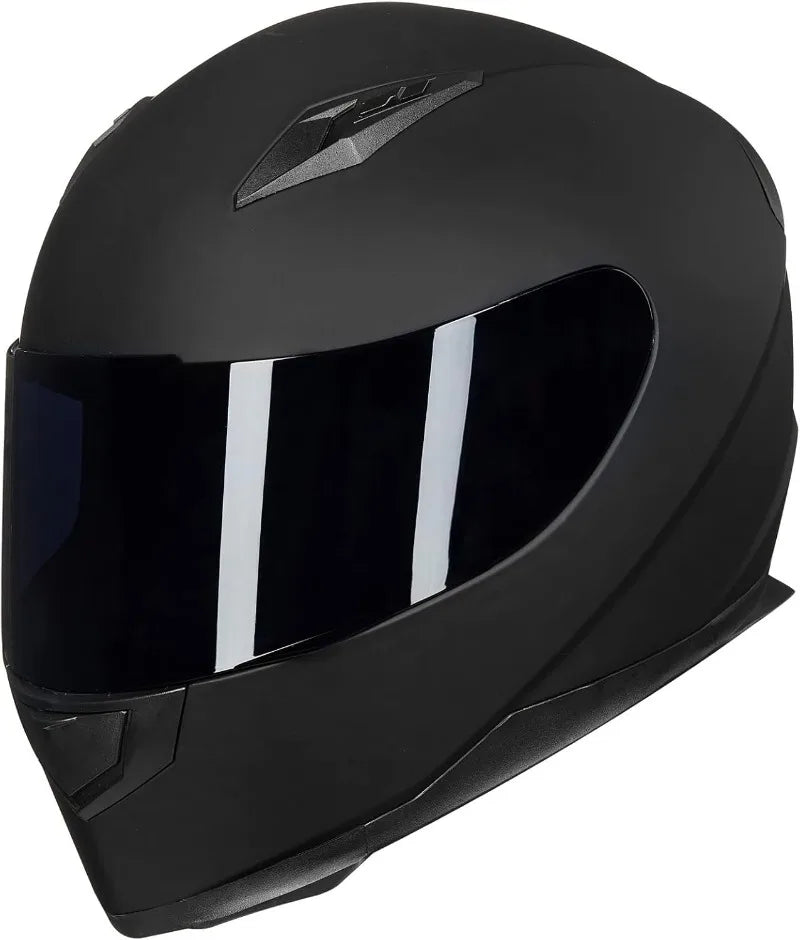 ILM Full Face Motorcycle Street Bike Helmet with Removable Winter Neck Scarf + 2 Visors DOT Model ILM-313 (L, Matte Black)