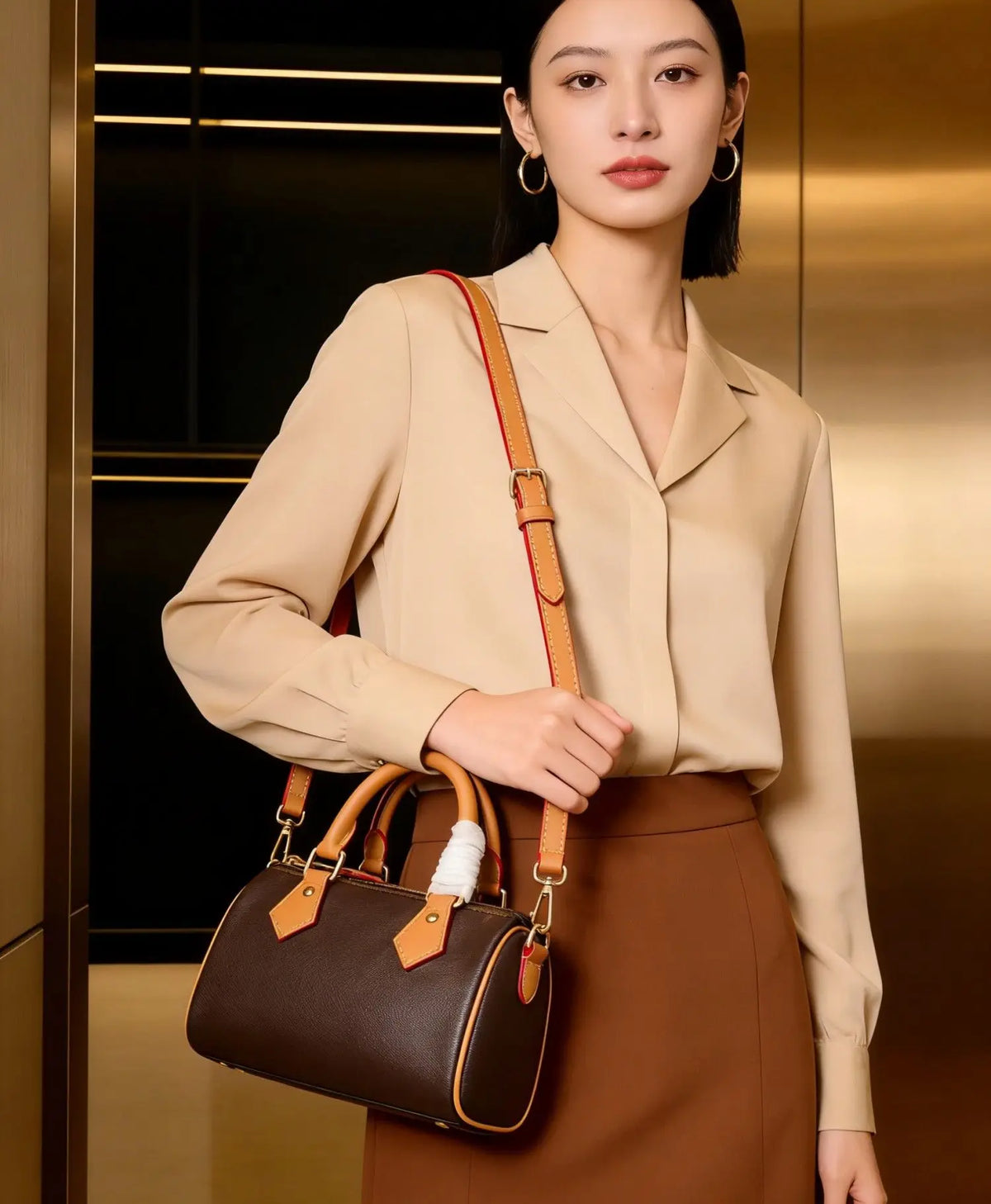 Vintage Brown Leather Boston Bag Women's Lightweight Small Crossbody Bag Luxury Designer Handbag Shoulder Bags for Phone