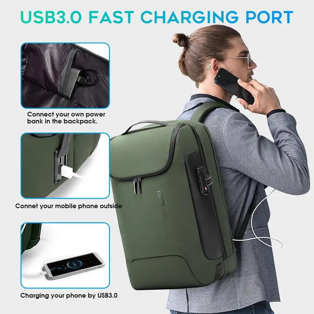 Anti-Theft Tech Backpack with USB3.0 Charging Port, 17 Inch Laptop Travel Bag for Men and Women