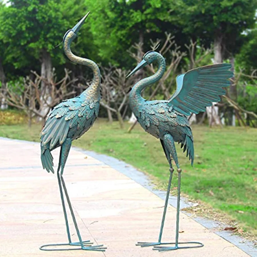 33-37 Inch Metal Crane Garden Statue Decor Bird Garden Sculpture Statues Outdoor Decoration for Yard Patio Lawn Backyard Pool S