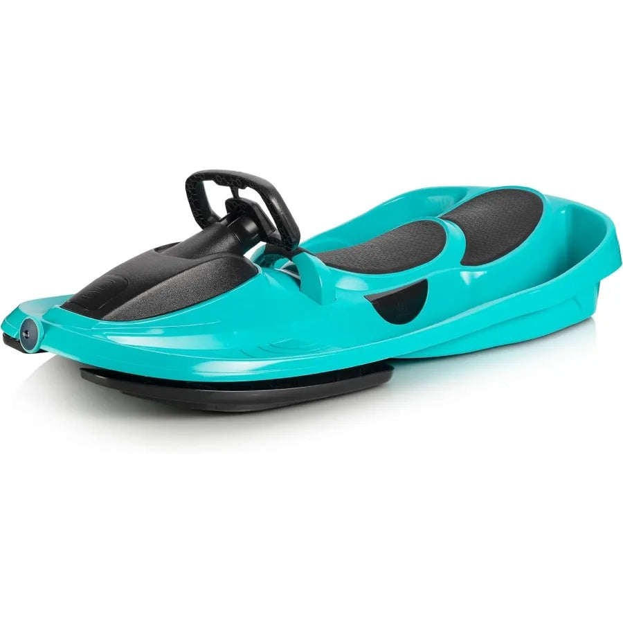 Snow Sled for Adults - Toboggan Sled with Steering Wheel Anti-Slip Seat Pull Up Brake Durable Plastic Material Lightweight Desi