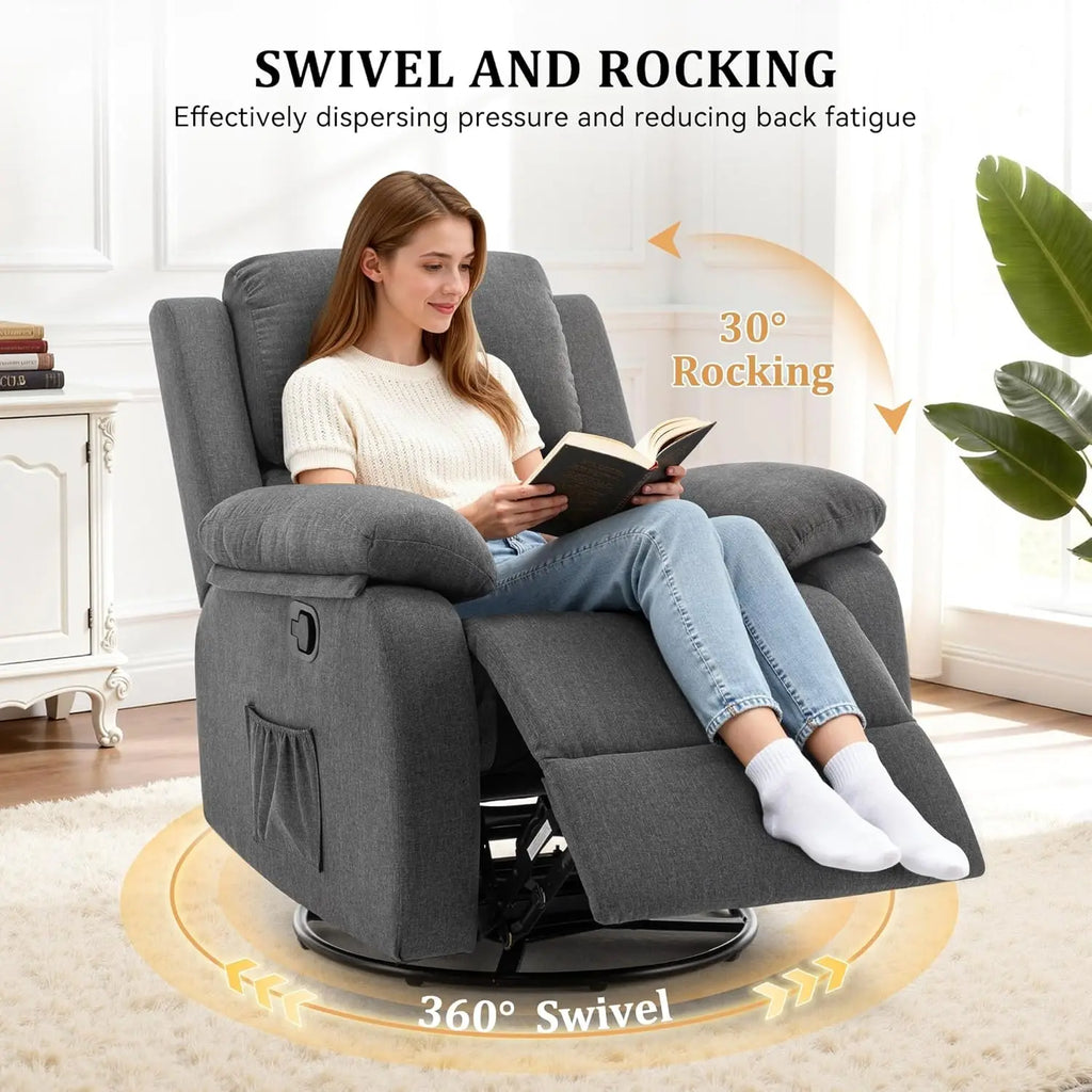 360 Swivel Rocker Recliner Chair Upholstered Fabric Glider Nursery Small Space Grey, Customized