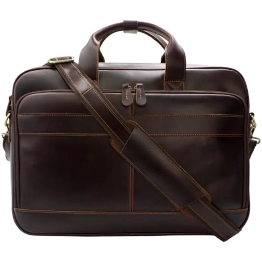 Full Grain Leather Briefcase for Men Business Messenger Bag Laptop Case Fits 15.6 Inch Laptop Brown Premium Quality with Multip