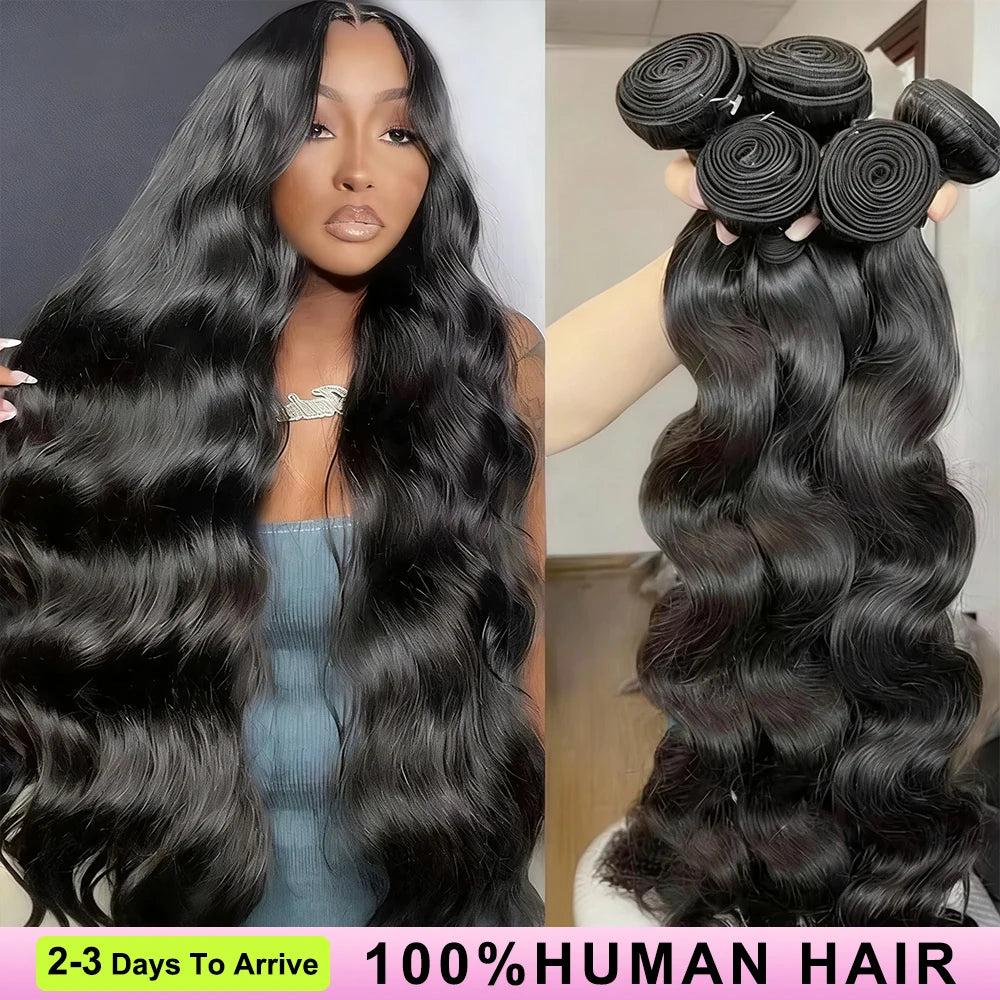 40Inch Body Wave Human Hair Bundles Brazilian Raw Human Hair 1/3/4 Bundles for Women 10A Thick Bundles 3 Days Delivery