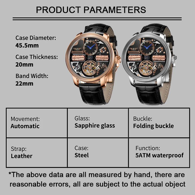 PINDU Design NEW The Godfather Machinery Watch Men Stainless Steel Sapphire Glass Top Luxury Automatic Wristwatches Waterproof