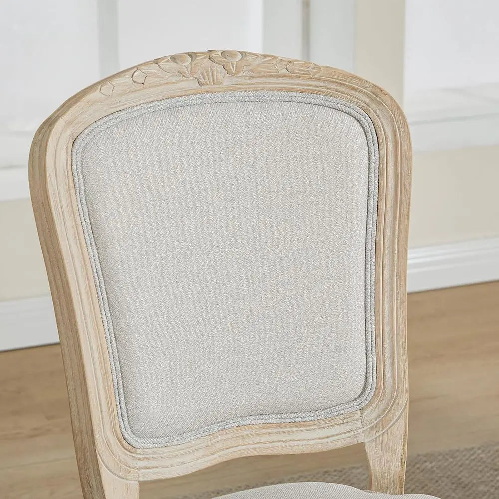Elegant Upholstered Dining Chairs Set of 2 with Curved Legs, High Back, and Armrests - Linen Beige, Brushed Legs