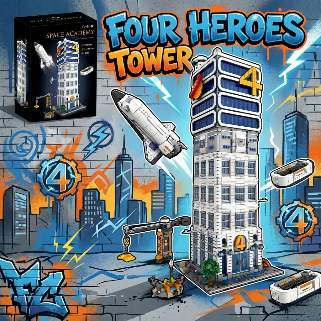  6135PCS Four Heroes Tower Buildings Sets Movie Architecture Modular Buildings Block Assembly Model Kit Creative Toy Adult Gift