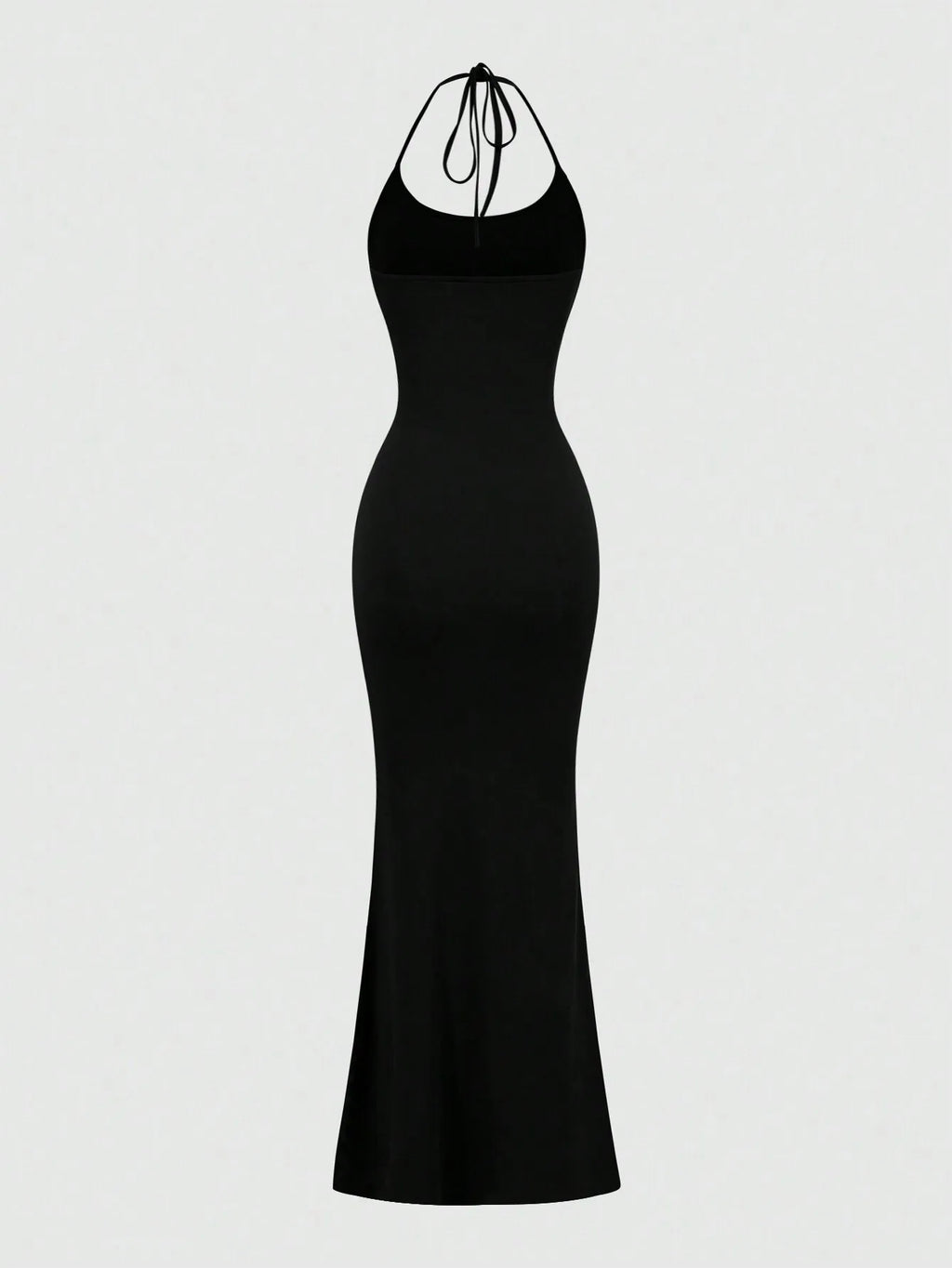 Black Fitted Halter Mermaid Maxi Dress for Women