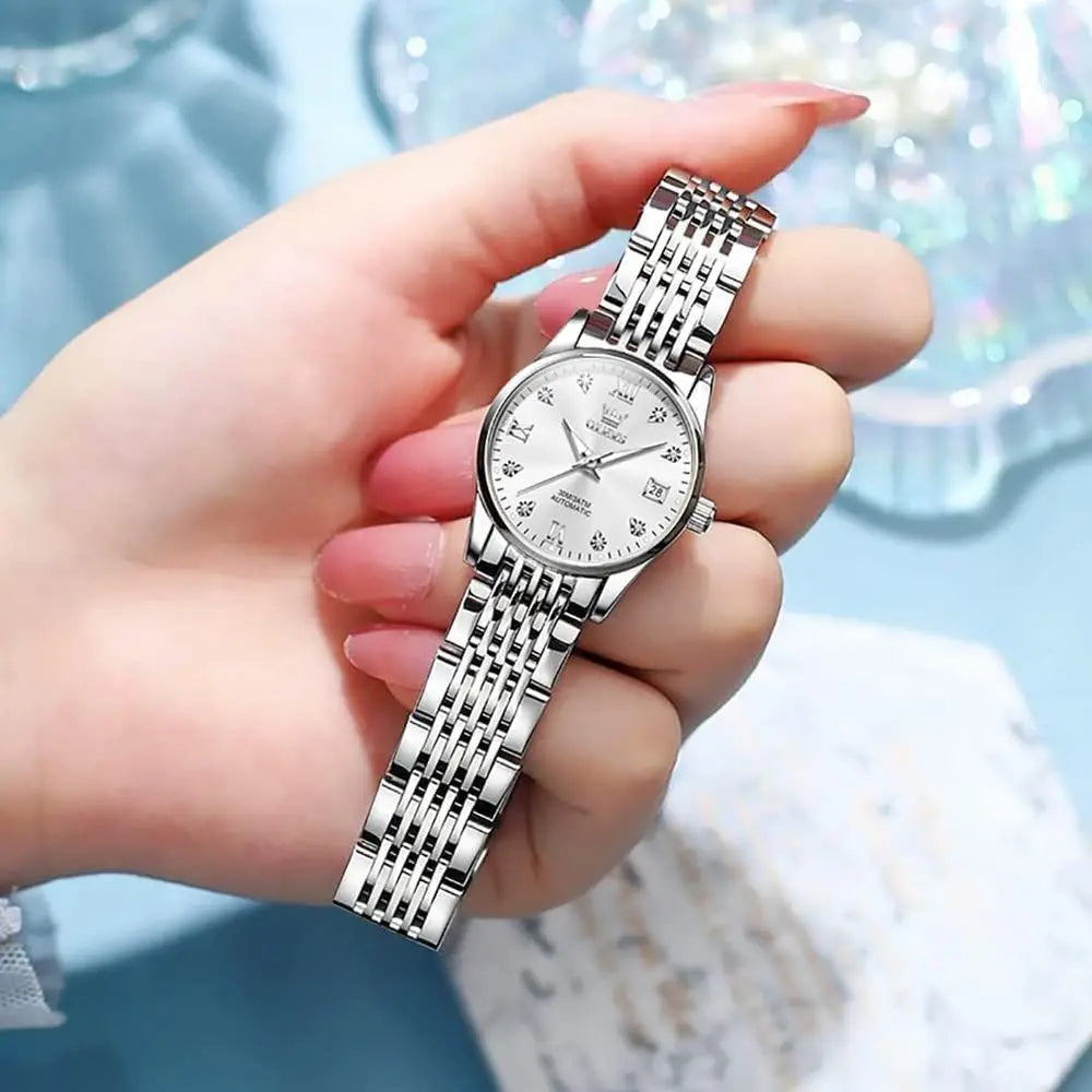 OLEVS Automatic Women Watches Diamond Tourbillon DrWrist Watches Moon Phase Waterproo Luminous