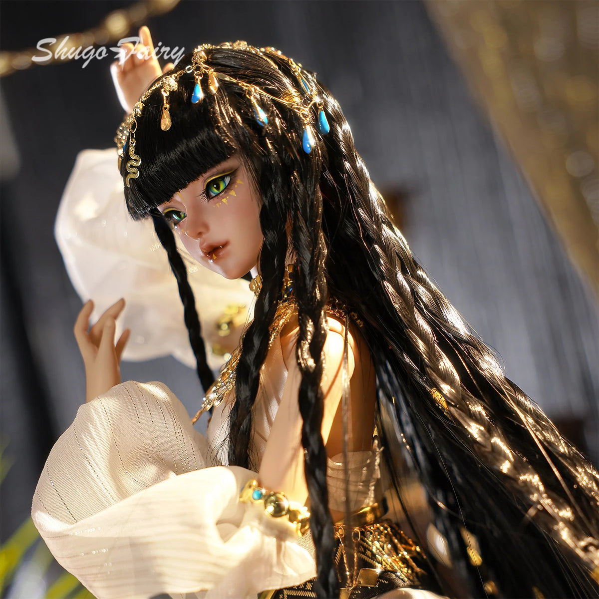 Snake B Egyptian Serpent-Eyed BJD 1/4 Fullset - Humanoid Snake Goddess Uraeus & Handmade Was-scepter Ancient Inspired ShugaFairy
