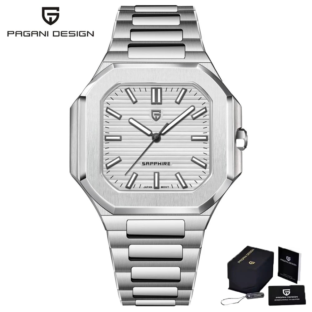 PAGANI DESIGN Top Brand Square Simple and stylish Sapphire crystal Luxury Quartz Watch Men Stainless steel Watches for Men Gift