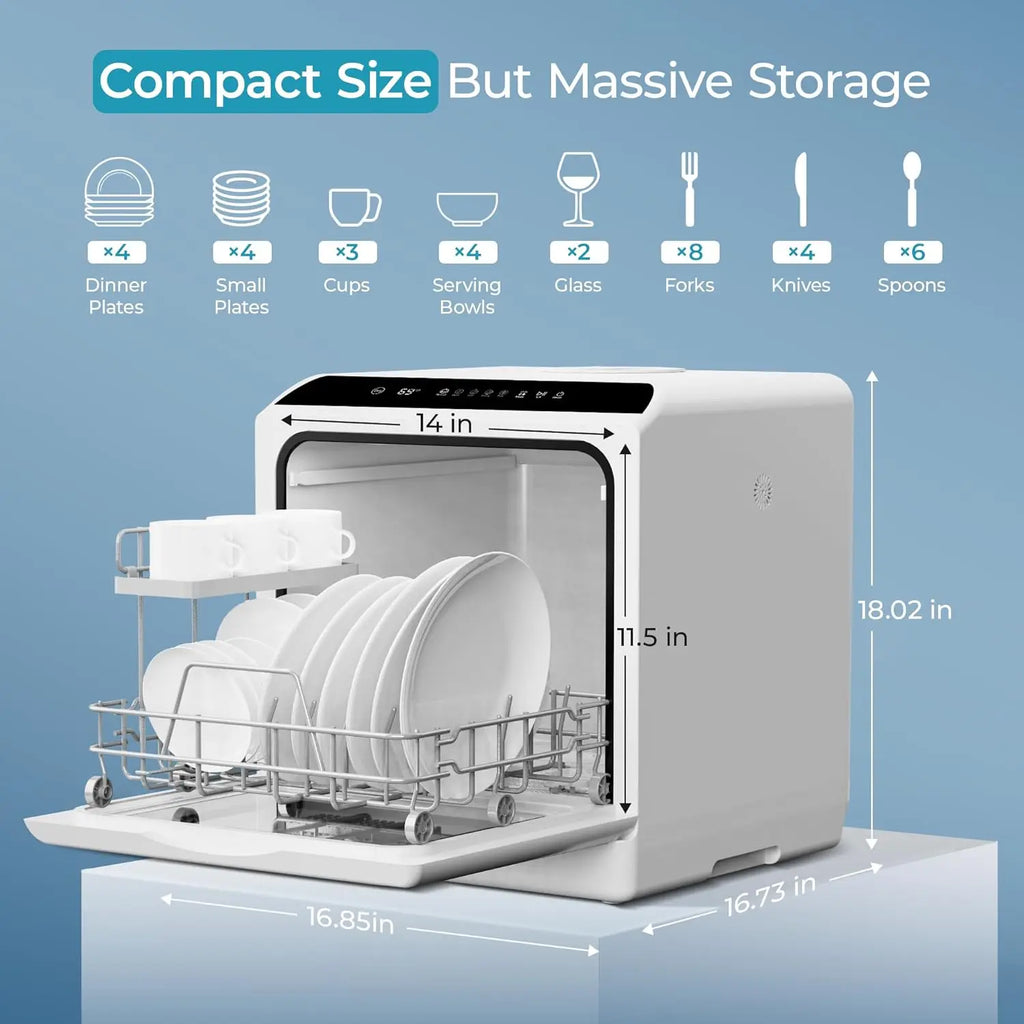 Portable Countertop Dishwasher with 6 Programs, 5L Built-in Tank, No Hookup Needed for Apartments & RV