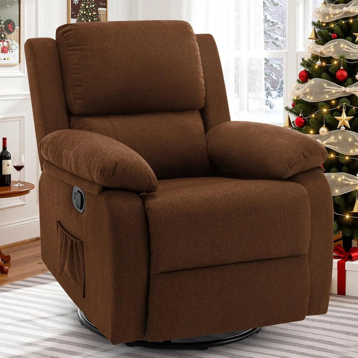 360 Swivel Rocker Recliner Chair Upholstered Fabric Glider Nursery Small Space Grey, Customized