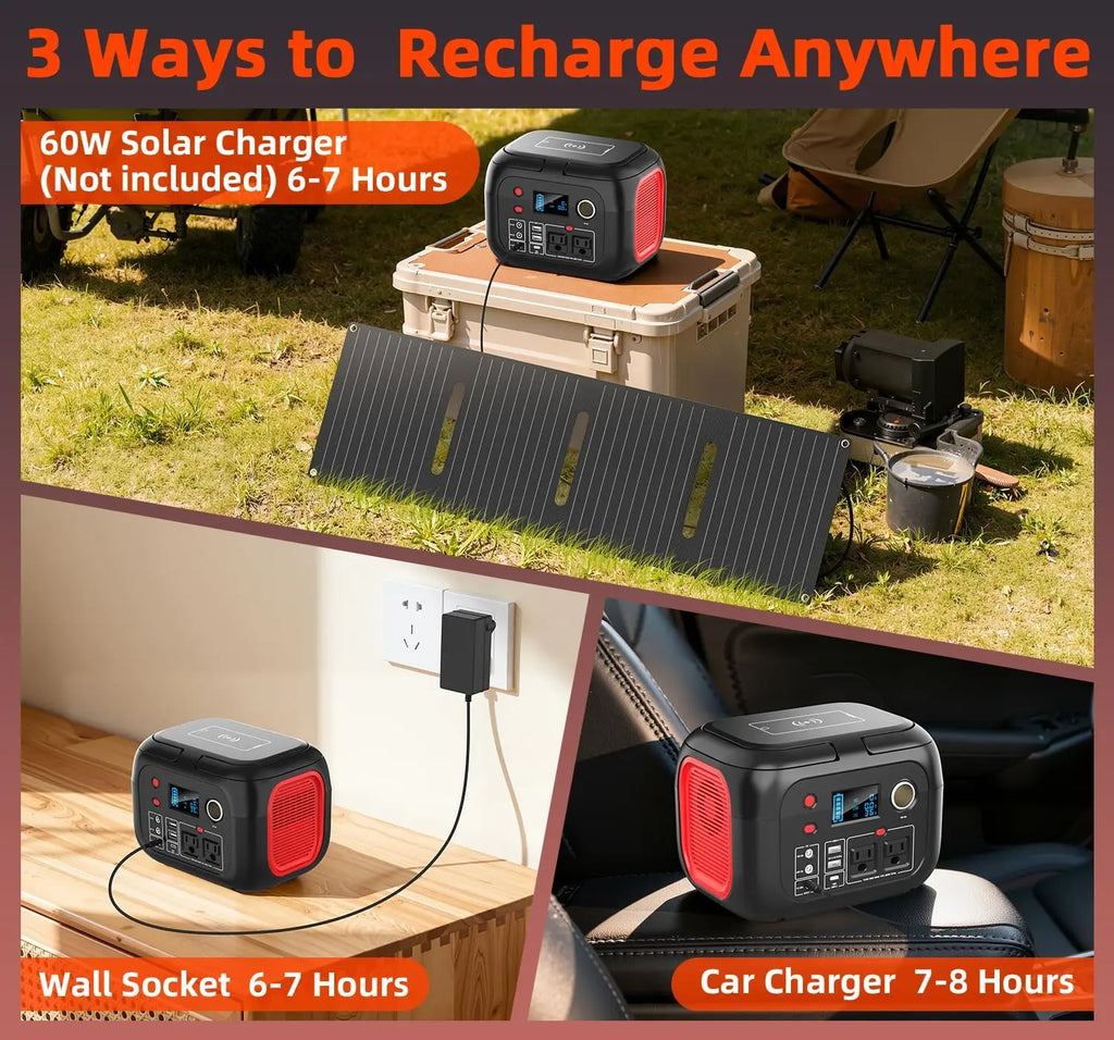 300W Portable Power Station, 228Wh Solar Generator with Pure Sine Wave AC Outlet for Outdoor Camping RV Emergency Home Use