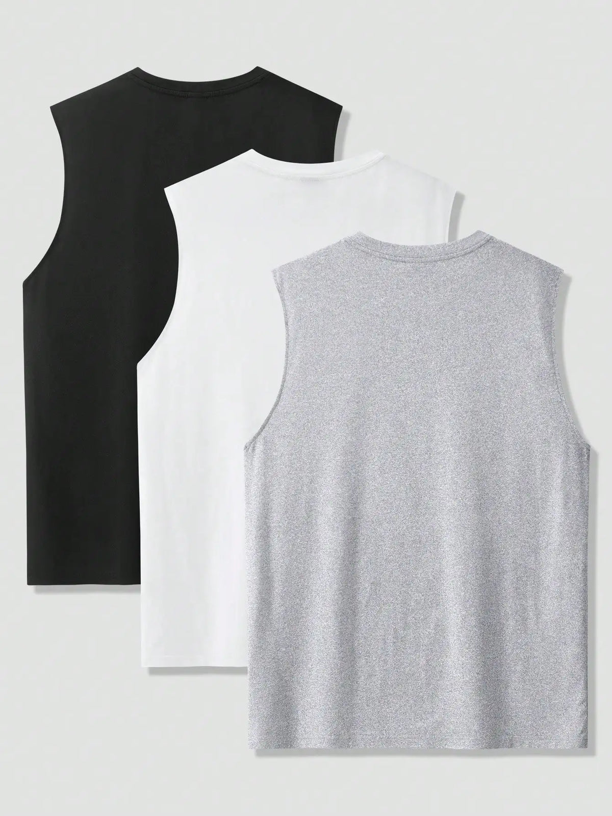 Men's 3-Pack Plain Round Neck Sleeveless Tank Tops - Black, White, Gray