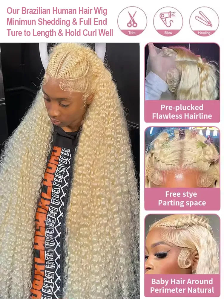 300% 613 Curly 13x6 HD Lace Frontal Wigs 40 42 Inch Loose Deep Wave Human Hair Honey Blonde Water Wave Lace Front Wigs For Women