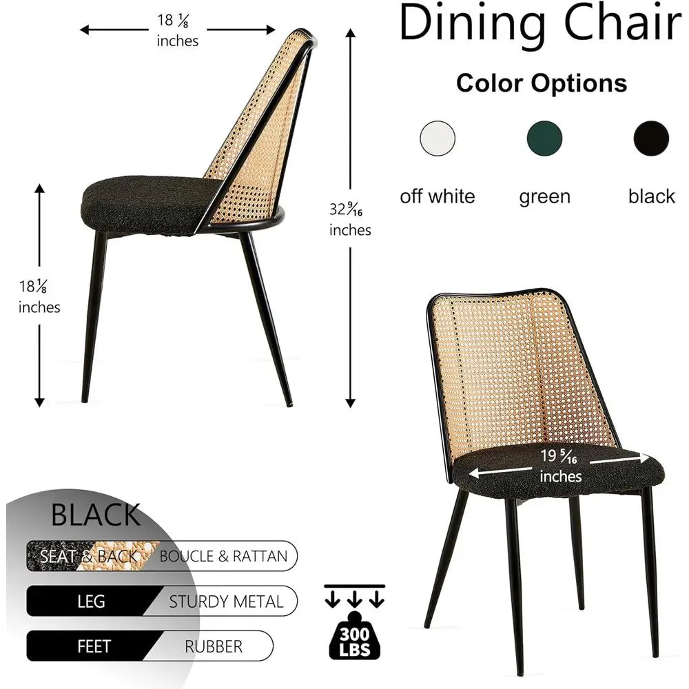 Black Upholstered Dining Chairs Set of 4, Woven Cane Accent Chairs for Kitchen and Dining Rooms, Suitable for Restaurants
