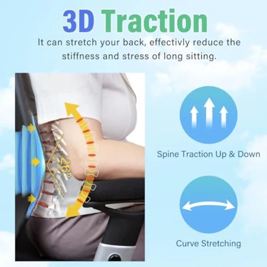 Back Massager with Heat Traction Vibration Seat Massager Pad for Pain Relief Deep Tissue Lumbar Traction PU Leather Foldable fo