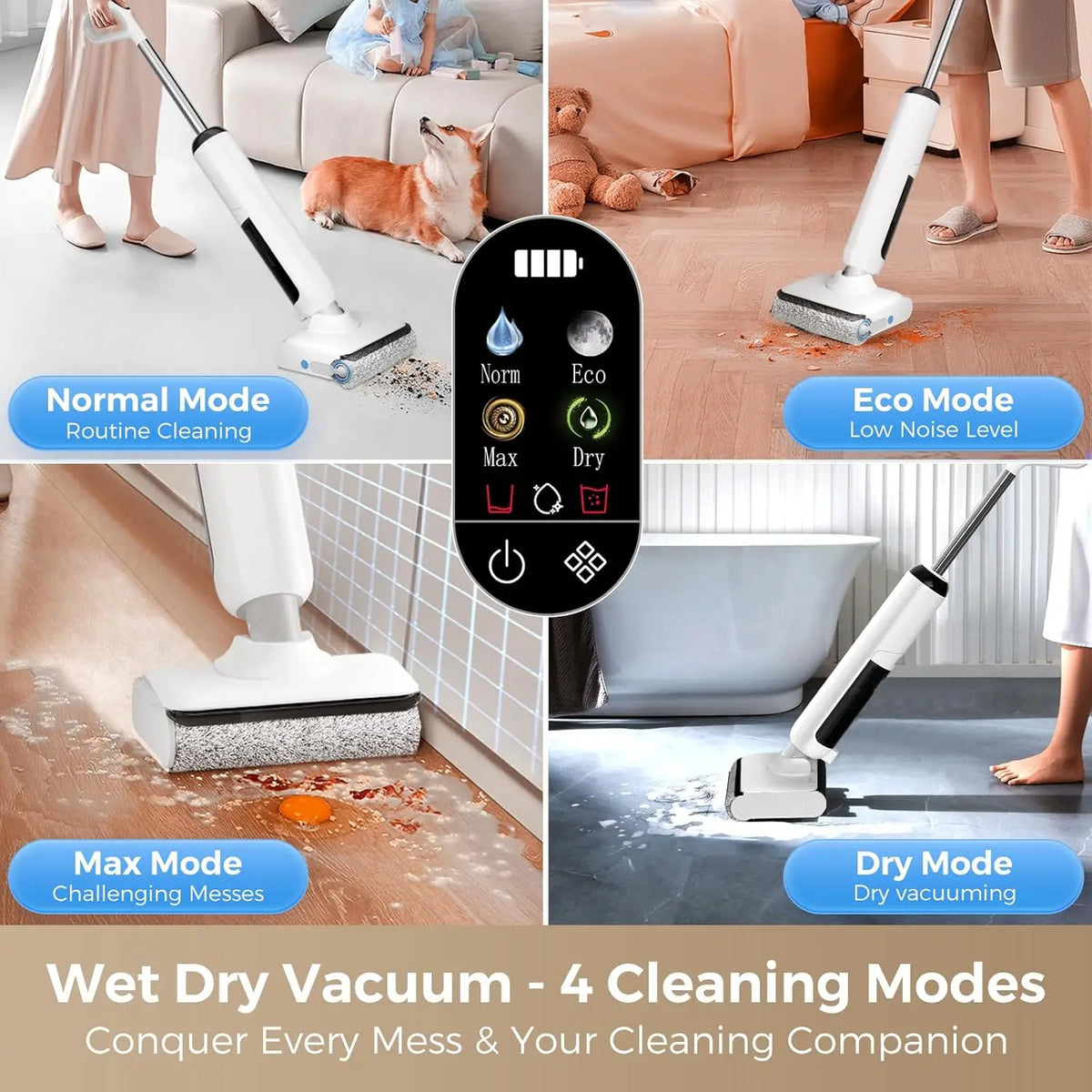 Wet Dry Vacuum Cleaner with Auto Self-Cleaning, Smart Floor Cleaner for Hard Floors, 45 Mins Runtime, Edge Cleaning