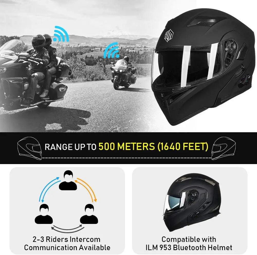 Modular Bluetooth Motorcycle Helmet with Flip-Up Full Face, Dual Visor, MP3 Intercom & FM Radio - Matte Black Large