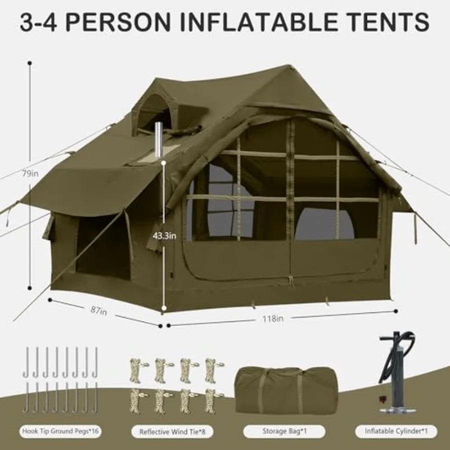 Inflatable Tents for Camping - Easy Blow Up Glamping Tent with Hand Pump Waterproof PVC Air Inflatable Tent House for Family We