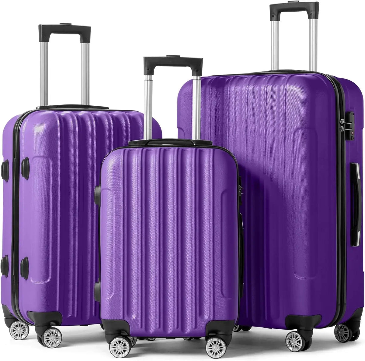 Set of 3 Hardside Carry on Suitcase Sets with Spinner Wheels & TSA lock, Portable Lightweight ABS Luggages for Travel, Business