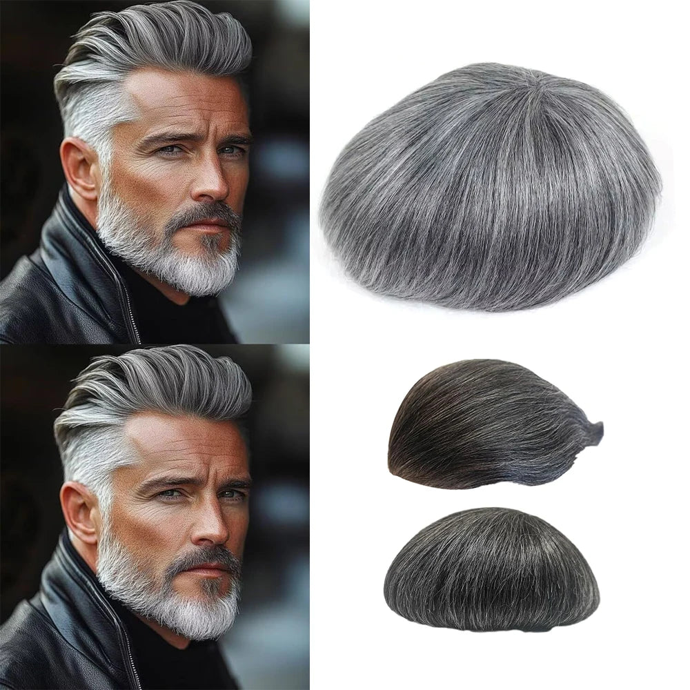 【TIMIA】Men's Wig Soft PU Material 0.1mm Toupee black 130% Invisible Skin Men's Hairpiece #1B20 8*10inch 130% Densit