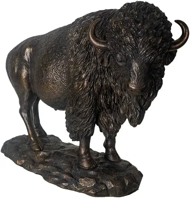Majestic Bison Statue Large Cold Cast Bronze Sculpture of American Buffalo for Western and Rustic Nature Themed Home Decor 18" W