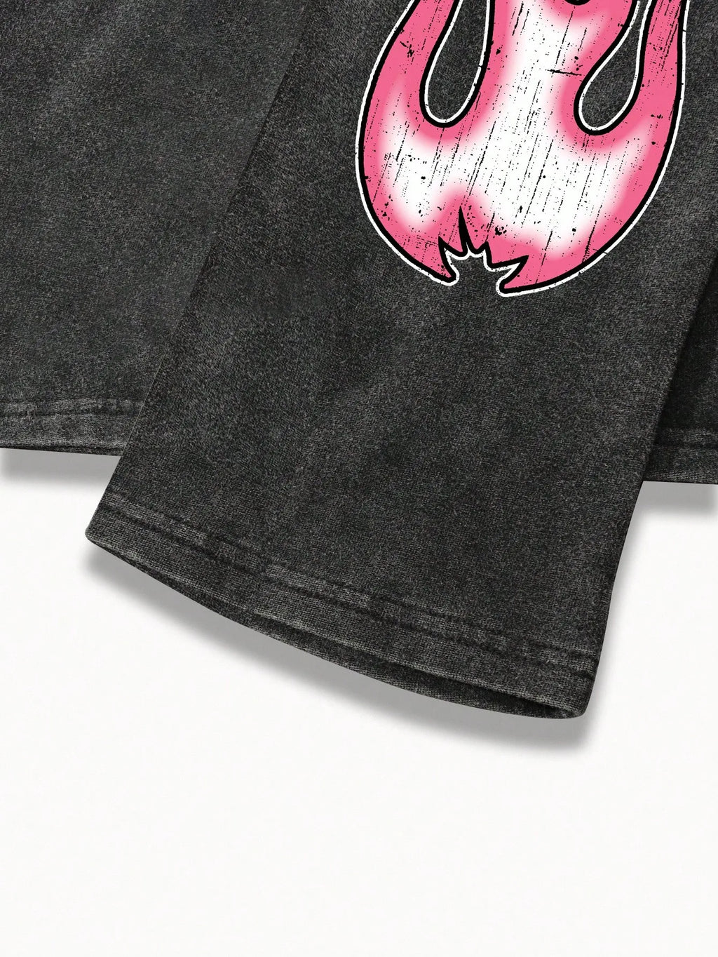 Distressed Black Long Sleeve Tee with Graphic Eye & Pink Flame Print, Gothic Y2K Style