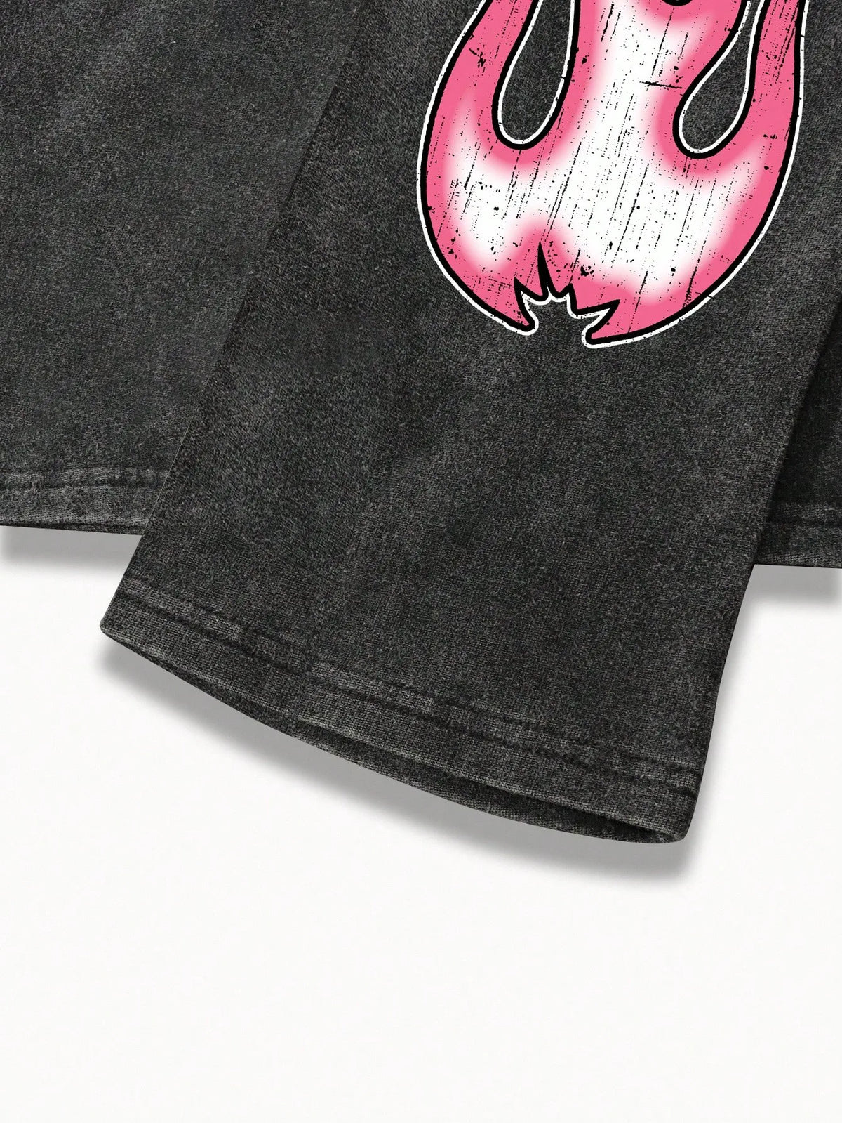 Distressed Black Long Sleeve Tee with Graphic Eye & Pink Flame Print, Gothic Y2K Style
