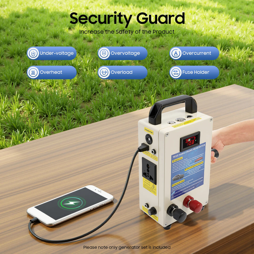 HG-15600 Hand Crank Generator 15600mAh Portable Power Bank w/ AC Outlet, Solar for Outdoor Emergency & Car Jump Start