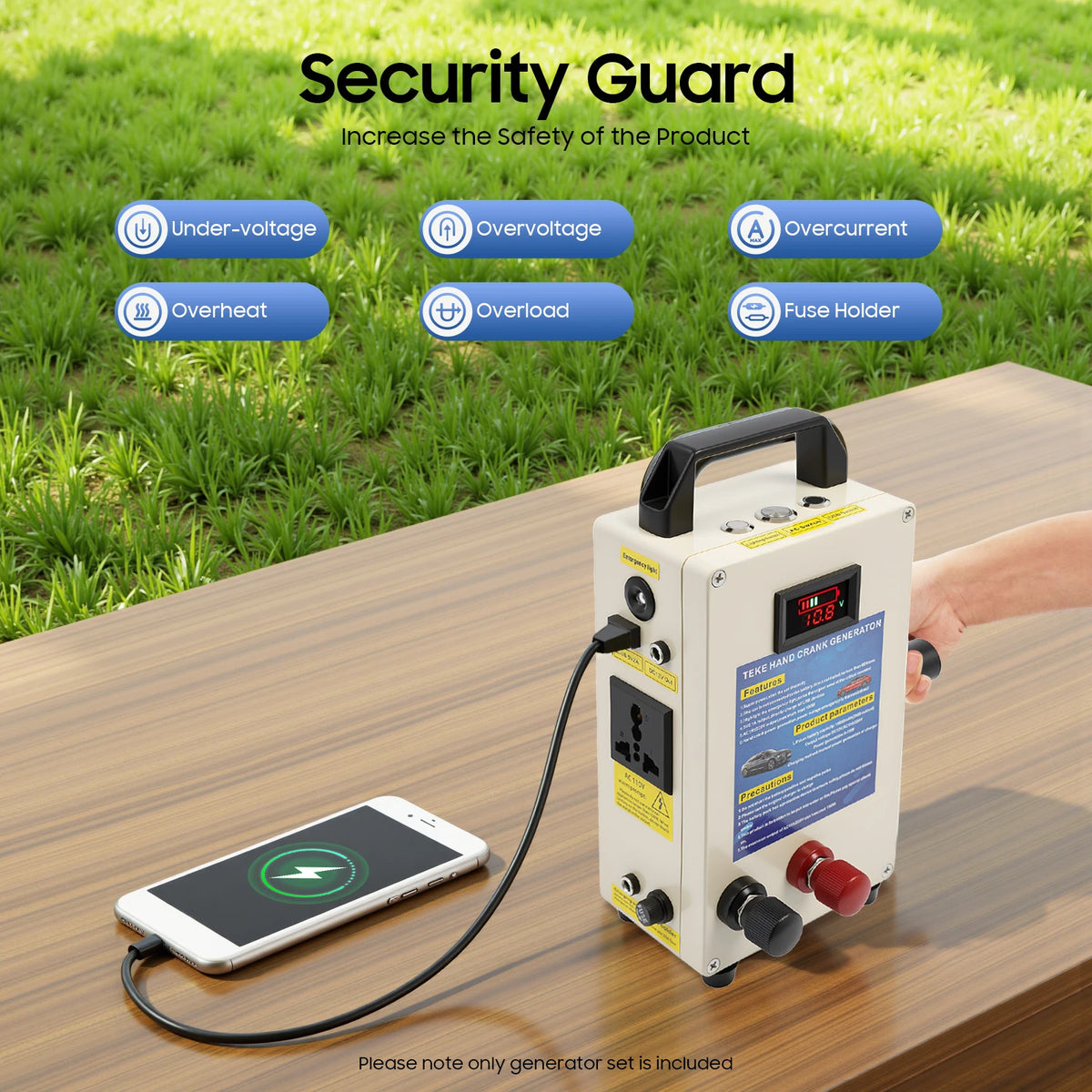 HG-15600 Hand Crank Generator 15600mAh Portable Power Bank w/ AC Outlet, Solar for Outdoor Emergency & Car Jump Start