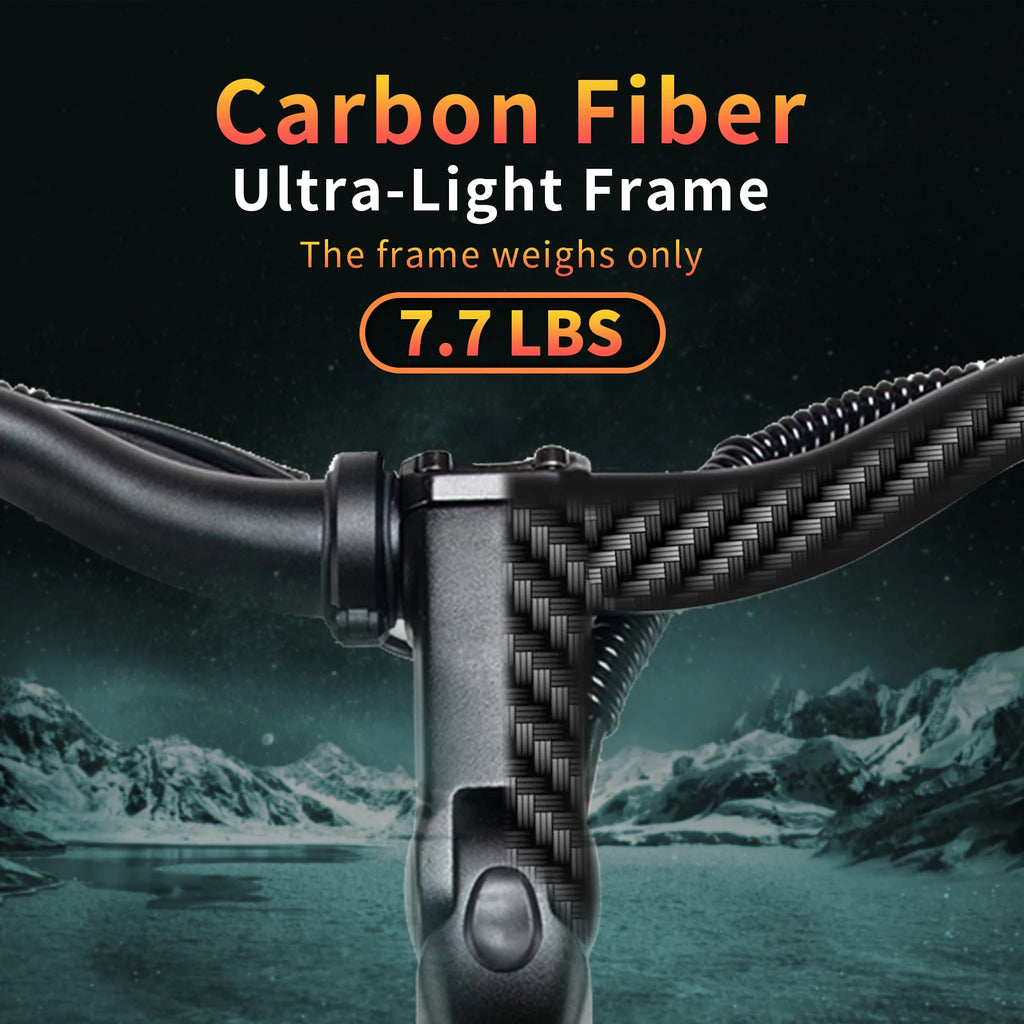 Carbon Fiber Electric Bike, 960WH Dual Battery 120Miles Ebike, Peak 1000W Motor 25MPH, 26'' Big Tires, 7-Speed, Hydraulic Brakes