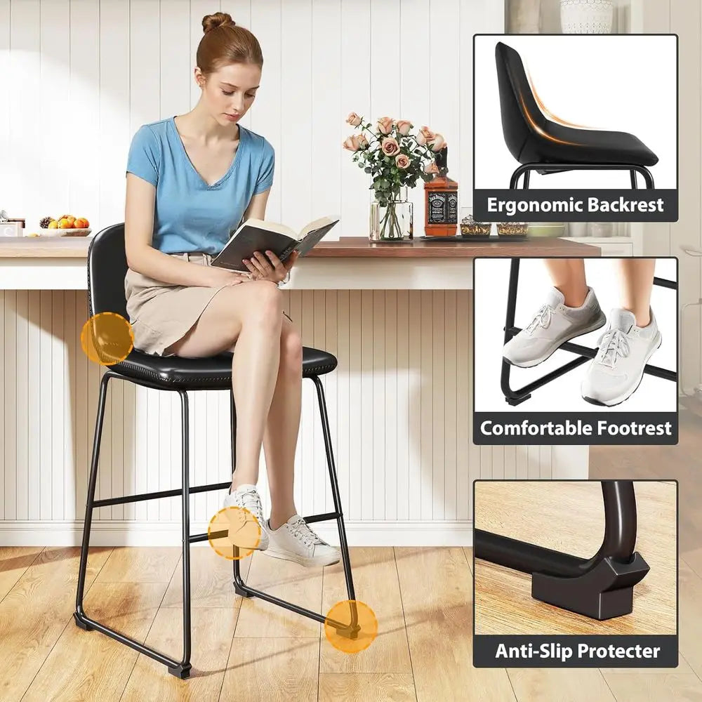 TAVR aux Leather Dining Chairs Set o 4, ArmlCounter Height Stools with Back Hold up to 500 lbs or Home, Kitchen, Dining Room, Ba