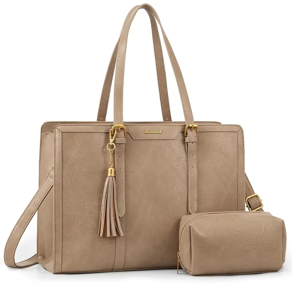 Laptop Bag for Women Vintage Leather Work Tote 15.6 inch Large Capacity Computer Bag with Clutch Purse for Teacher,Office,Ca