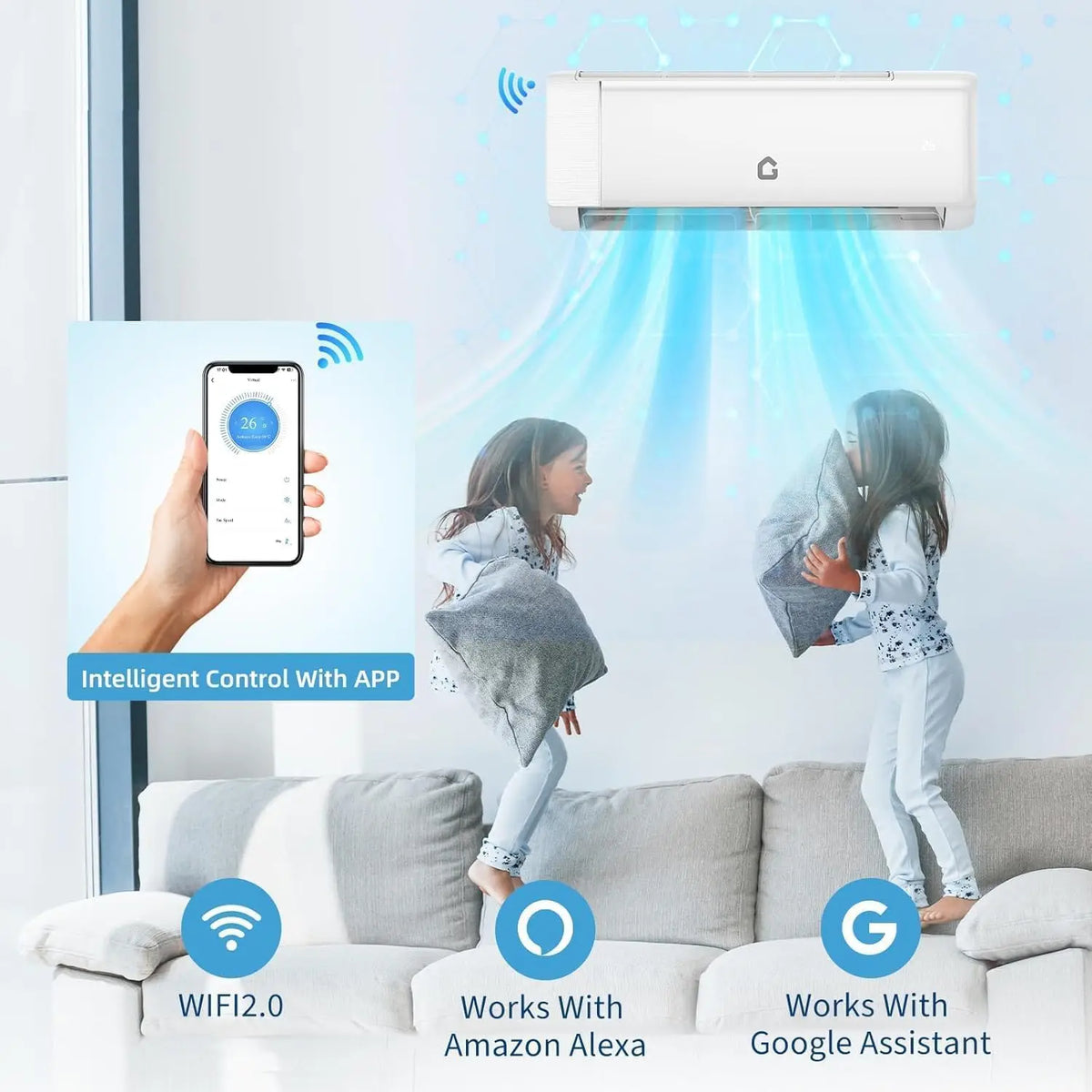 12000 BTU Wifi Mini Split Air Conditioner with Heater 230V Energy Ductless Wall-Mounted AC Unit with Remote/Installation Kit