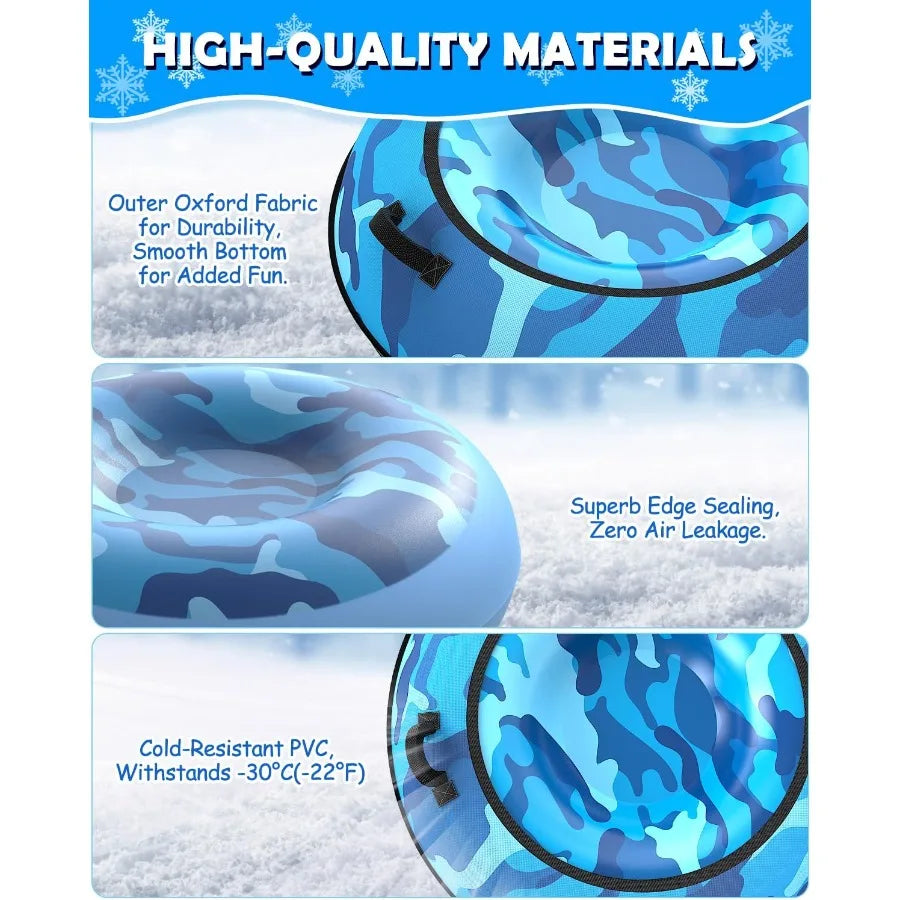 Snow Tube with 600D Oxford Cover, Heavy Duty Snow Sled for Adults with Thickened Bottom, Inflatable Cold Resistance Sledding Tob