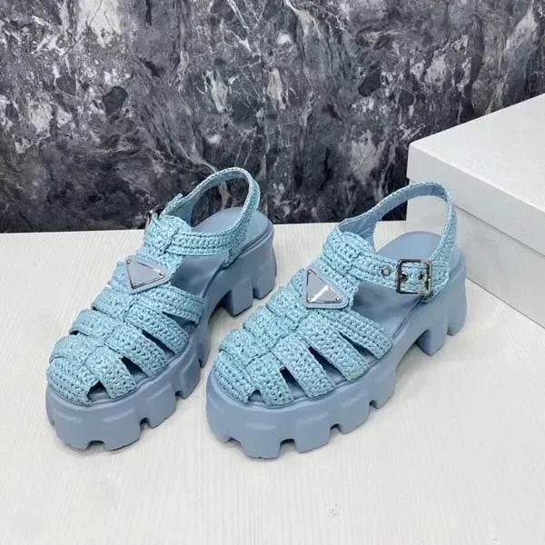 Womens Serrated Roman weaving Sandals High Quality Womens Slides Thick bottom Ultralight Fashion Sandal Casual shoes Platform Su