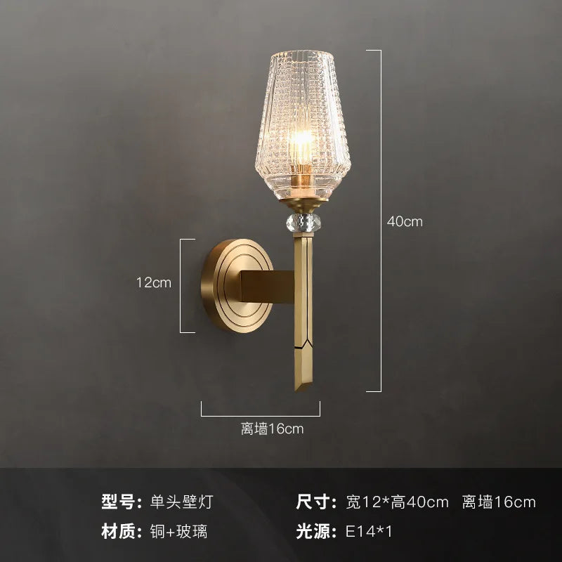 Post modern light luxury crystal all copper wall lamp corridor living room background wall creative design bedroom bedside lamp