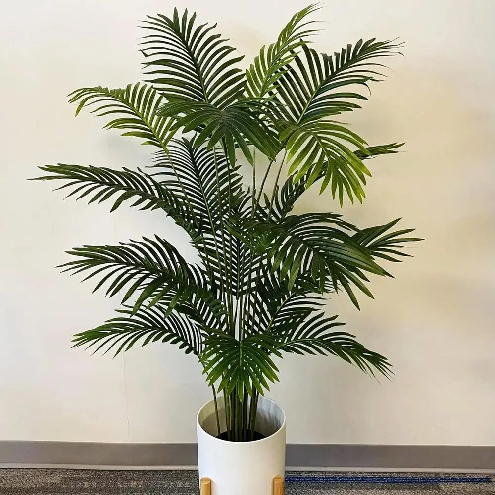 Pair of 6ft Tall Artificial Areca Palm Trees with 19 Real Touch Trunk, Natural Moss, and Pot for Indoor/Outdoor Use