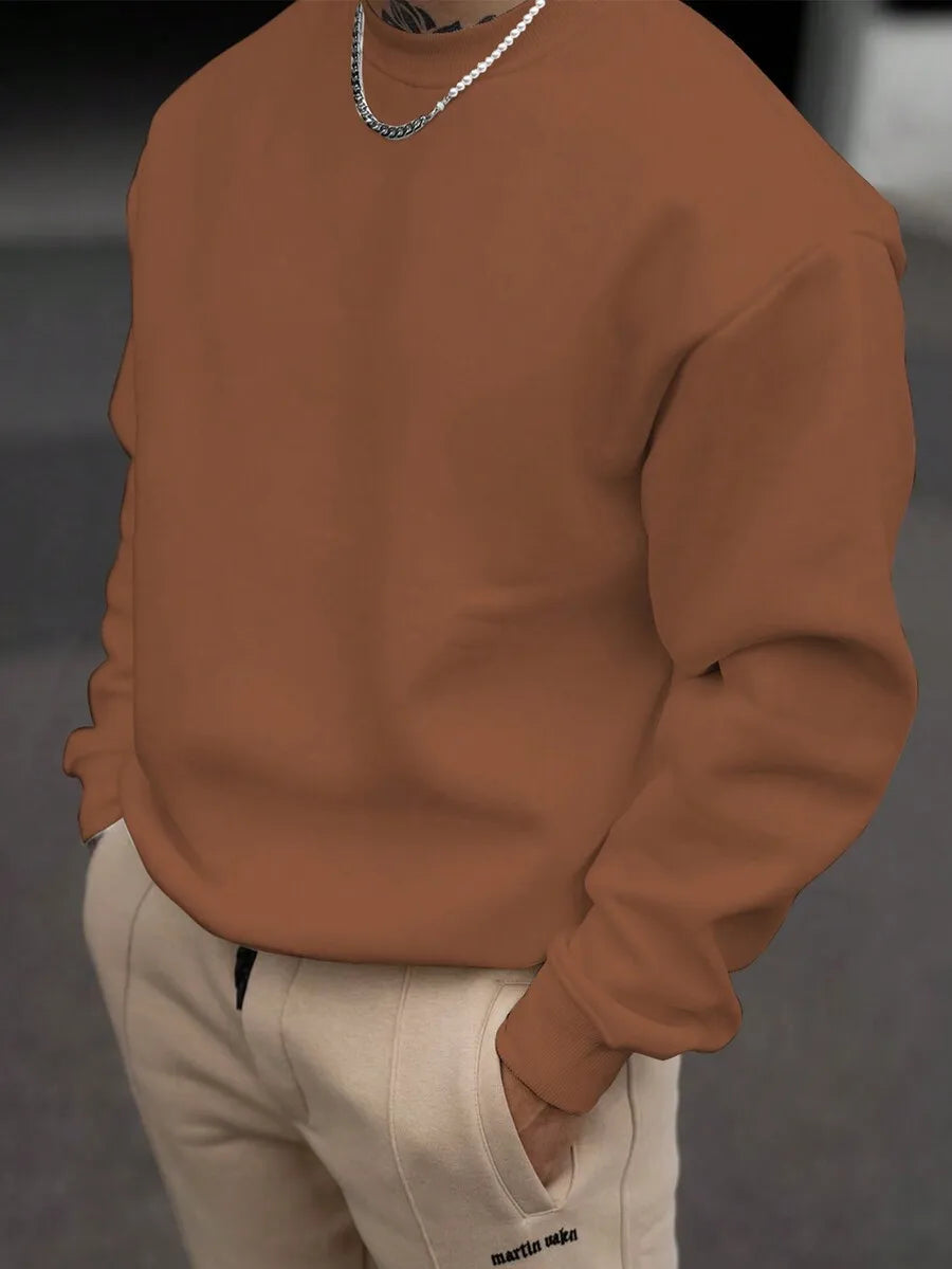 Men's Solid Drop Shoulder Long Sleeve Sweatshirt for Fall Casual Wear