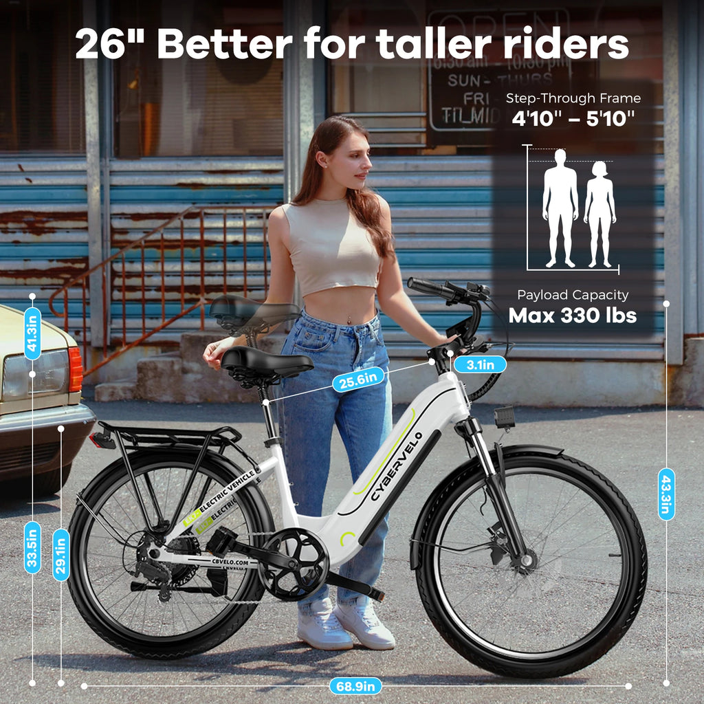 1000w Motor Peak 26 inch E-Bike for Adults, 48V 25AH Removable Battery, Long range Step-Thru 7-Speed City Commuter EK7 & EK10
